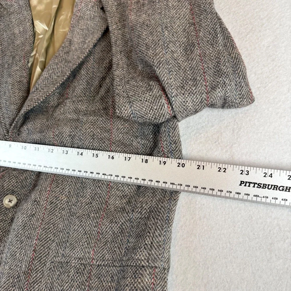 Maxwell & Co Mens Grey Herringbone Wool Blazer Striped Sport Coat Made in USA